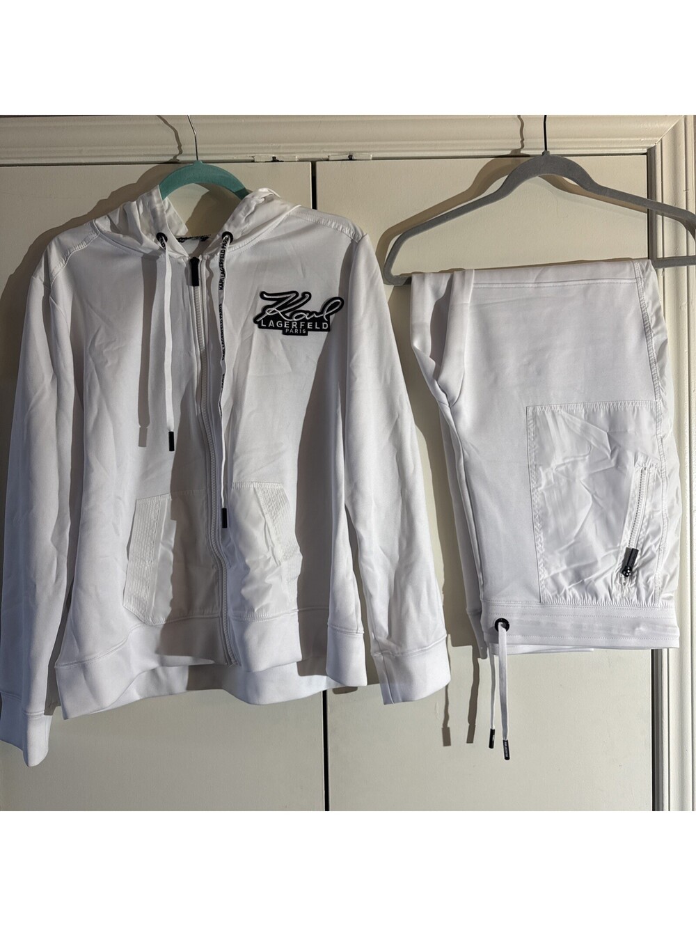 Karl Lagerfeld Paris White Tracksuit Set Full Zip Hoodie Jacket Pants Logo